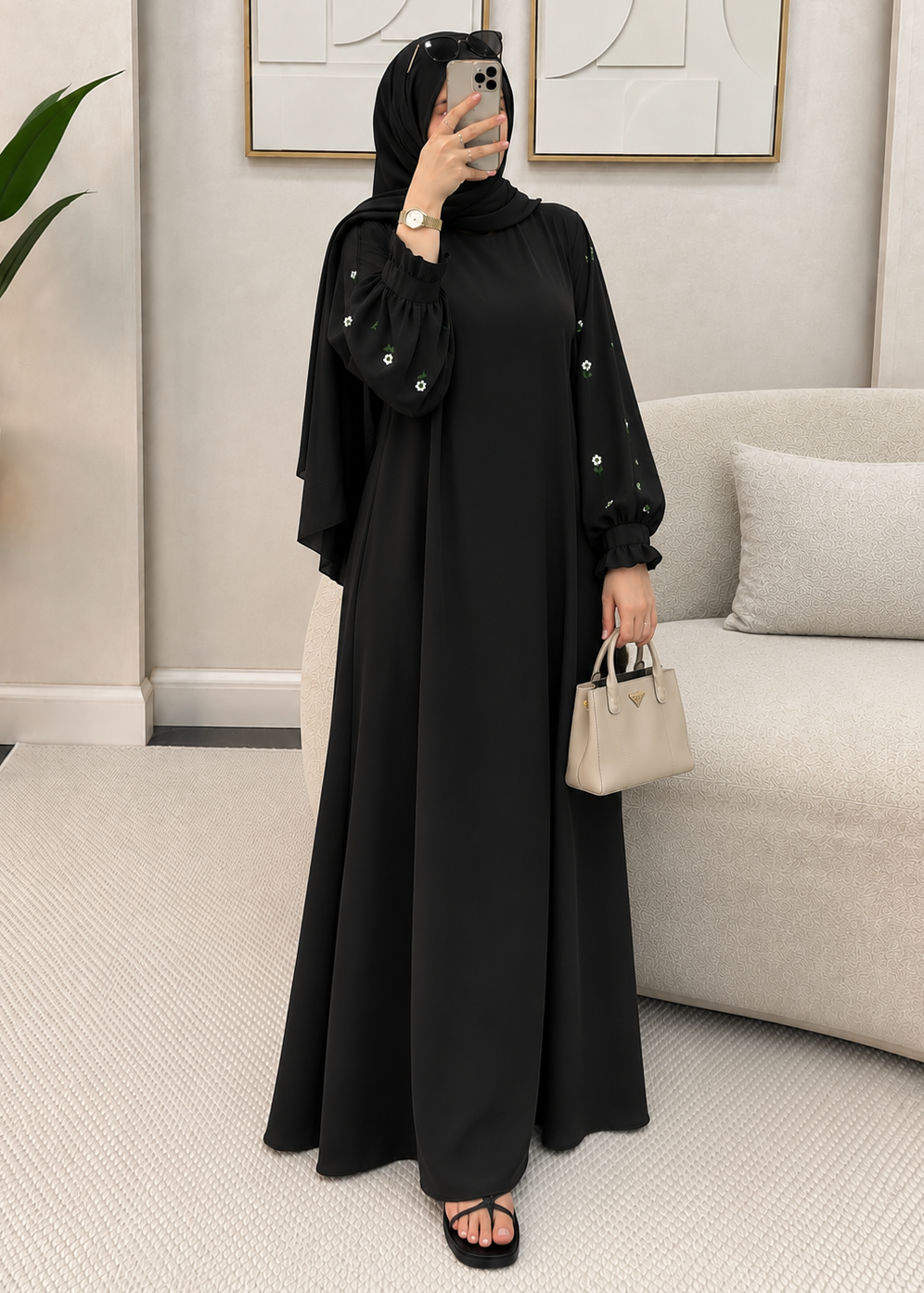 MIRA EMBROIDERY ABAYA | BLACK