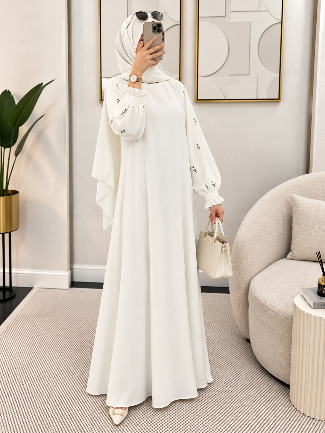MIRA EMBROIDERY ABAYA | WHITE