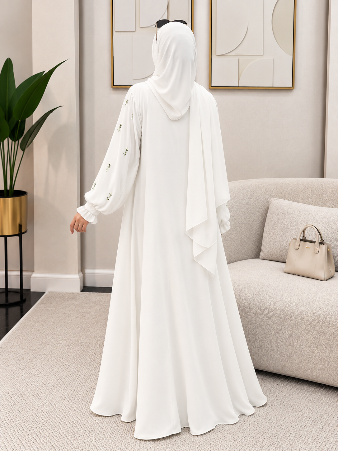 MIRA EMBROIDERY ABAYA | WHITE