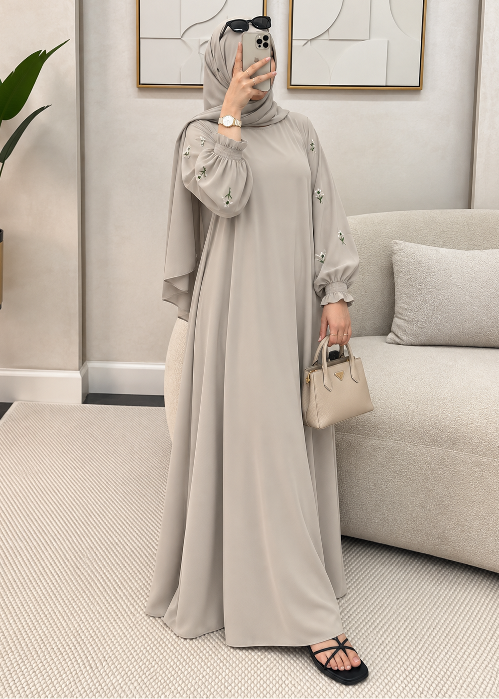 MIRA EMBROIDERY ABAYA | NUDE