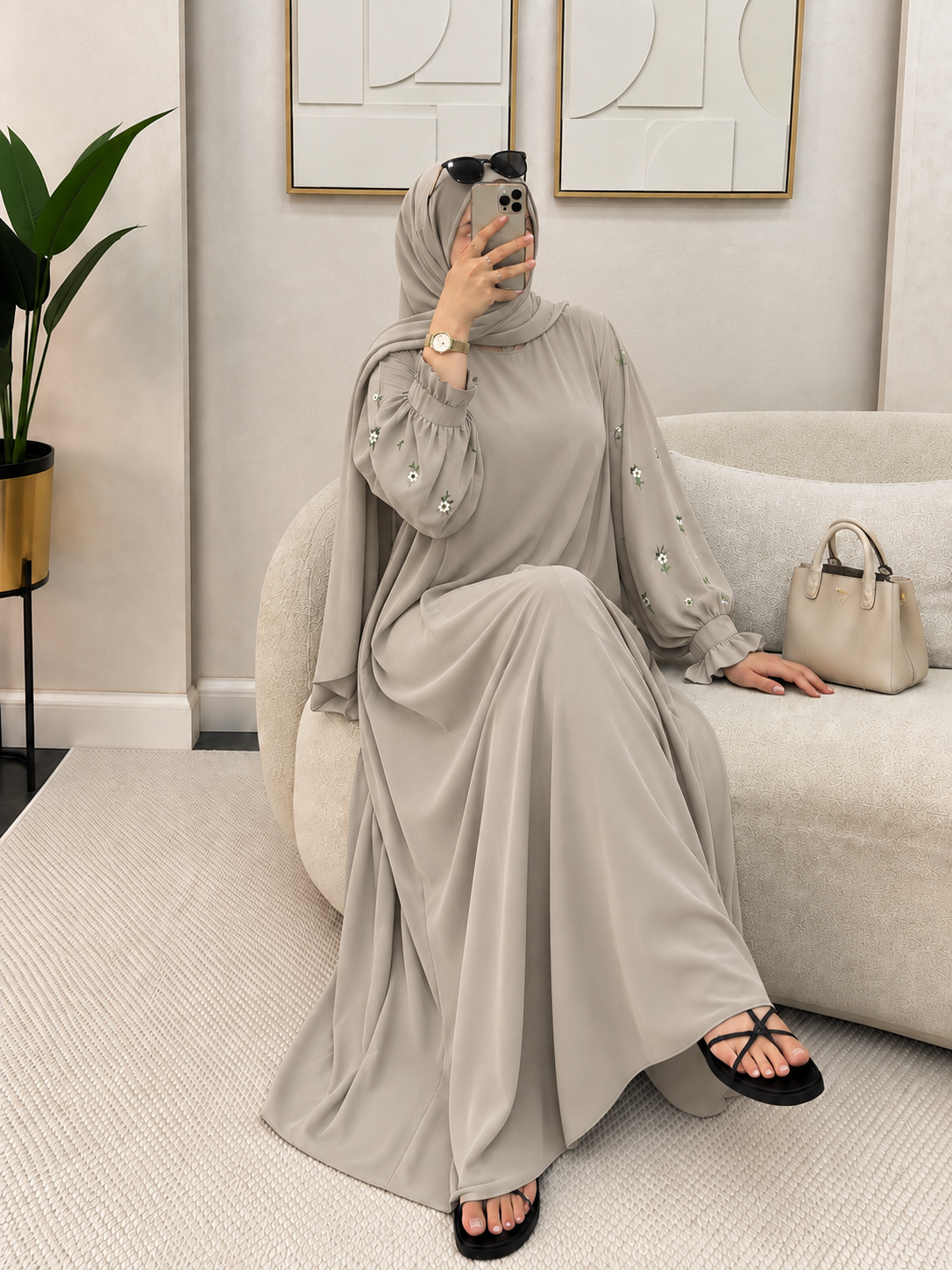 MIRA EMBROIDERY ABAYA | NUDE