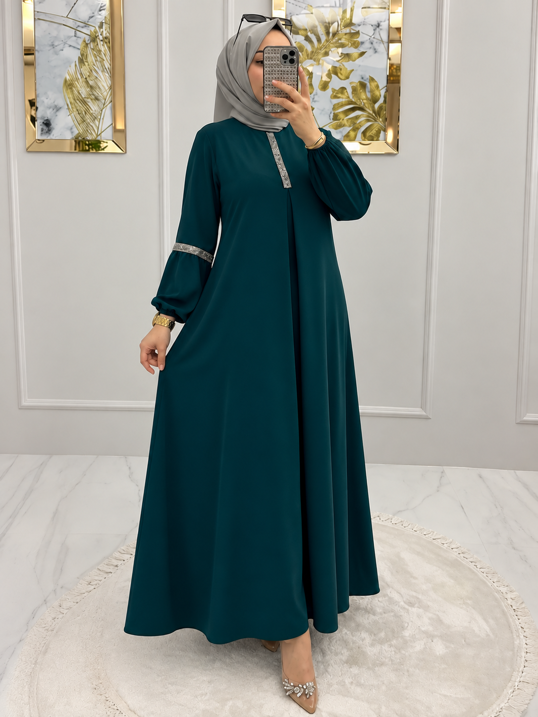 6001 - AASH BASIC ABAYA | FLOW TEAL