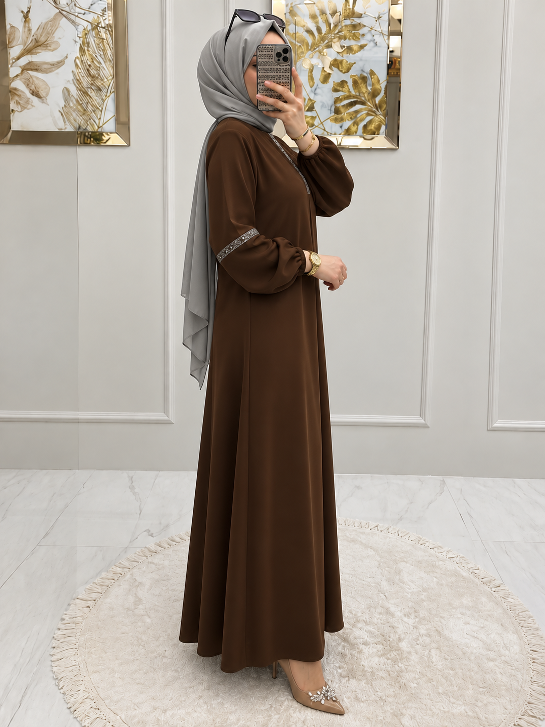 6001 - AASH BASIC ABAYA | DOWN BROWN