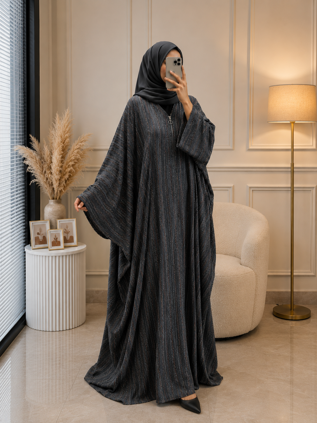 1742 - ZARAH FUR ABAYA | DARK GRAY