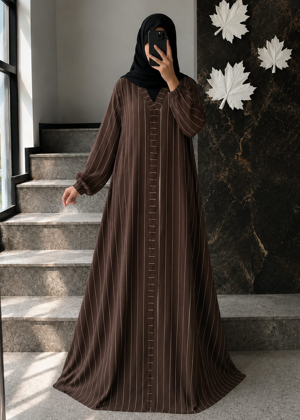 0357 - TASBIA LINEN ABAYA | BROWN