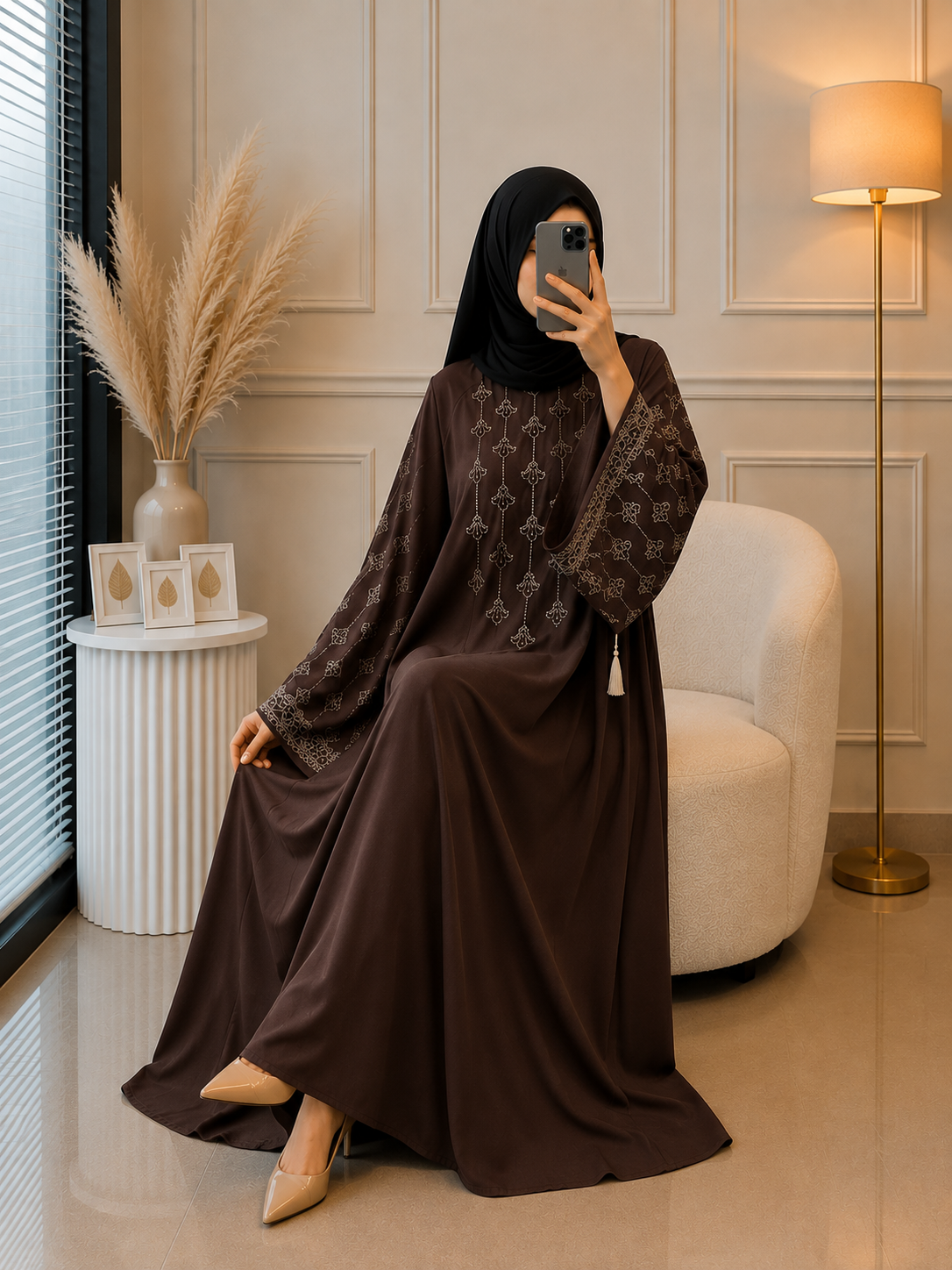 8500 - NIDA FULLY CLOSED ABAYA | COFFEE