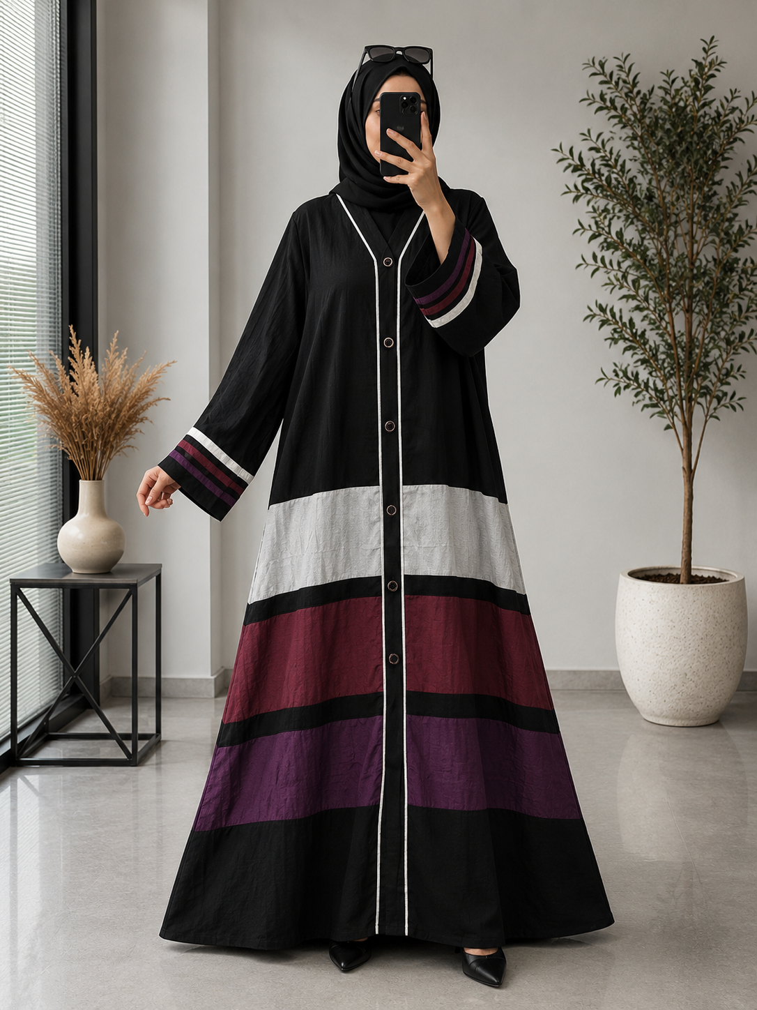 9354 - CONTRAST PATTI ABAYA | BLACK
