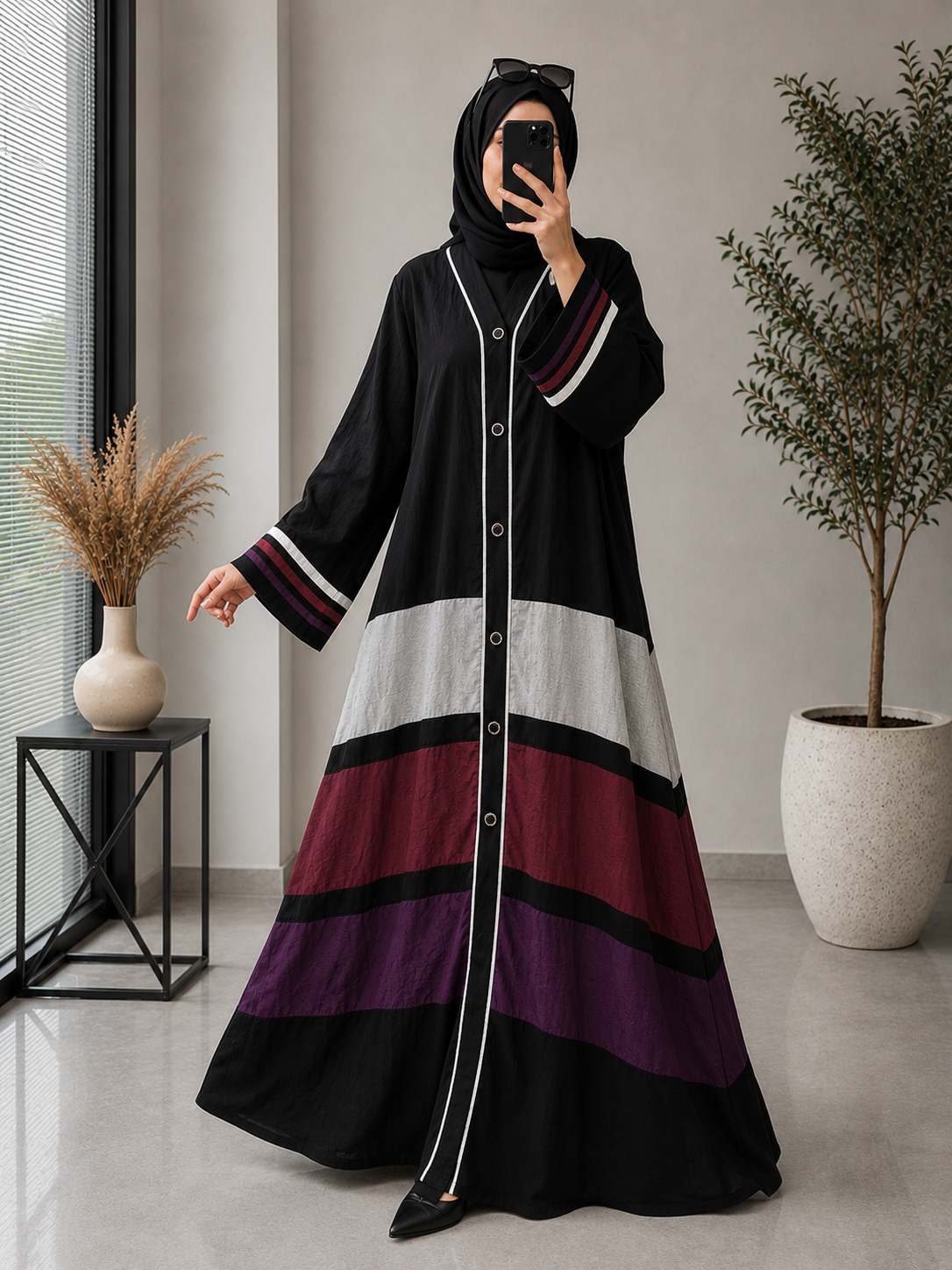 9354 - CONTRAST PATTI ABAYA | BLACK
