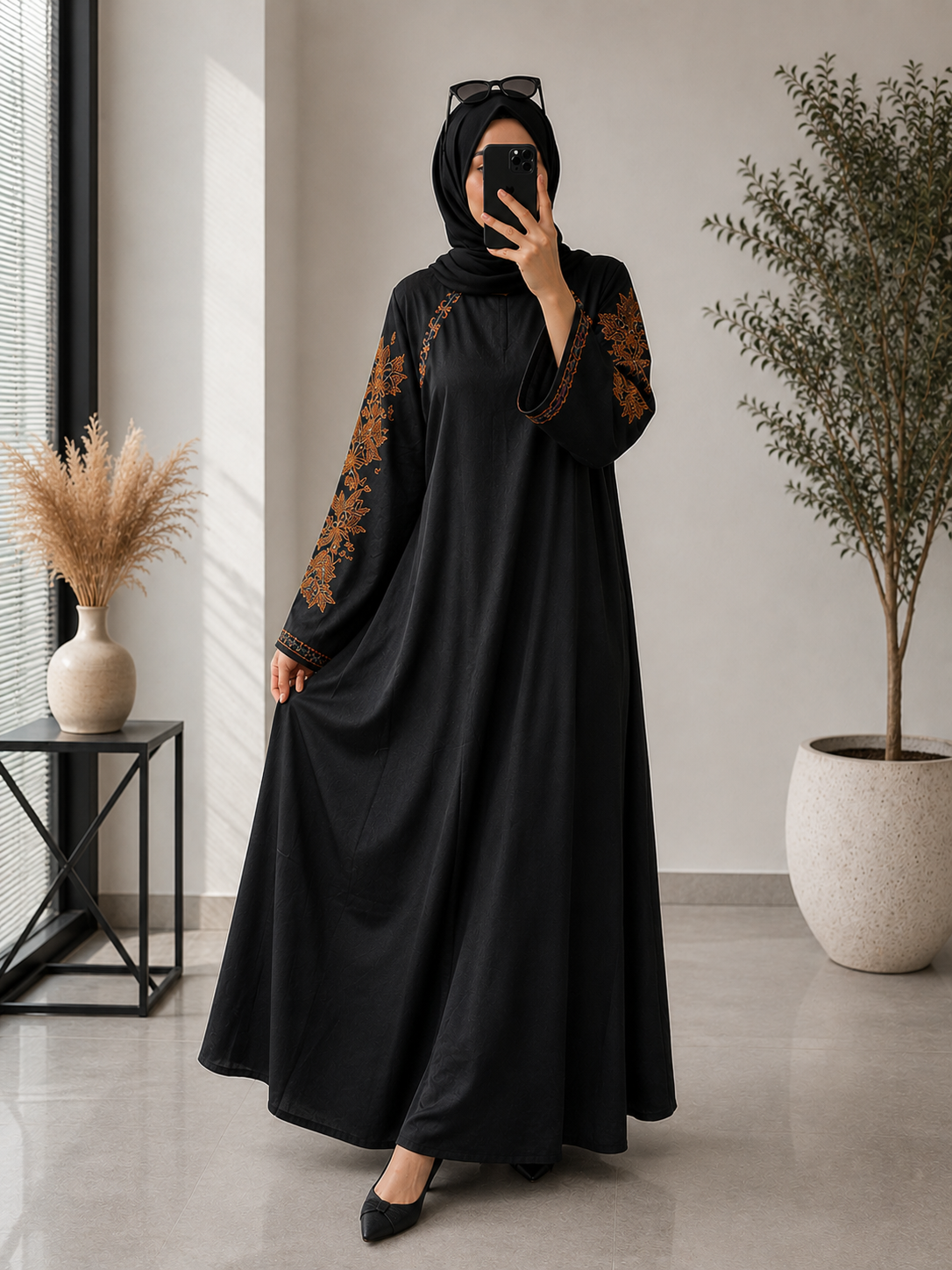 9313 - UZMA FULLY CLOSED ABAYA | BLACK