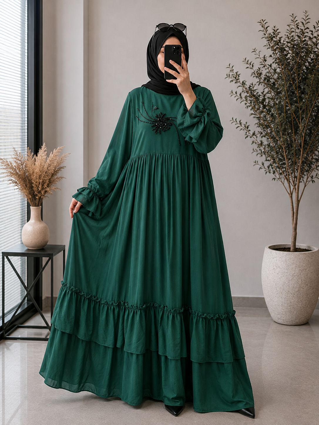 6549 - YUSRA FRILL ABAYA | GREEN