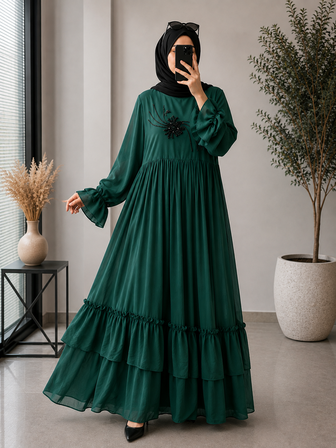 6549 - YUSRA FRILL ABAYA | GREEN