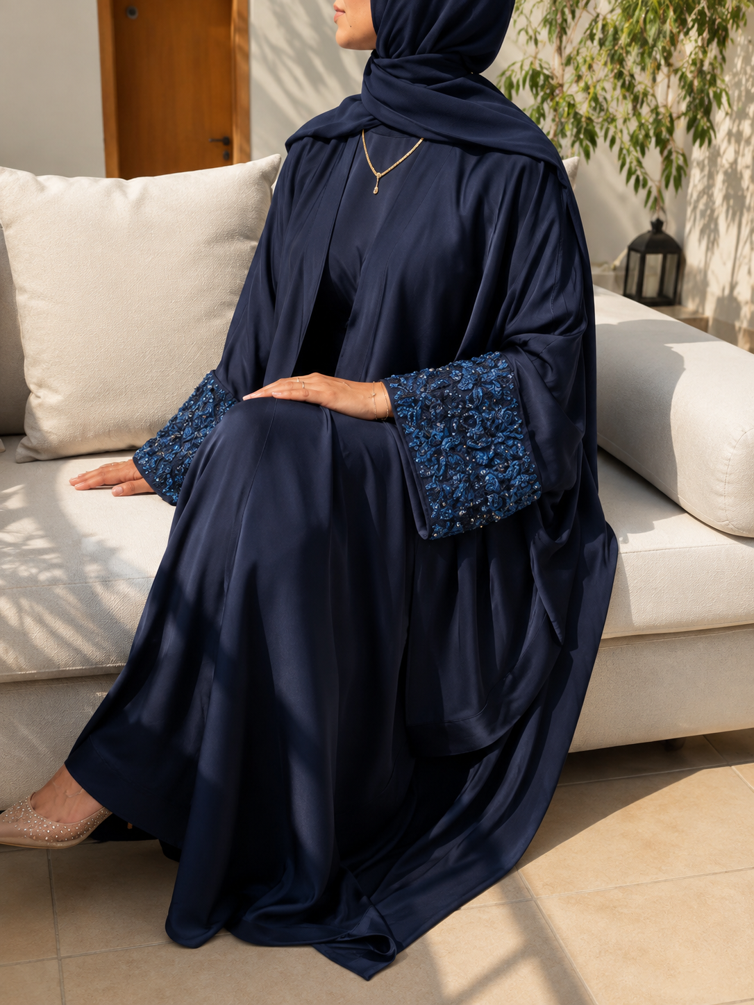 ZENA FLORAL HANDWORK ABAYA | NAVY BLUE