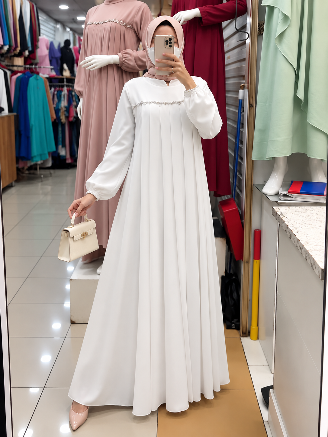 LAYLA PLATES ABAYA | WHITE