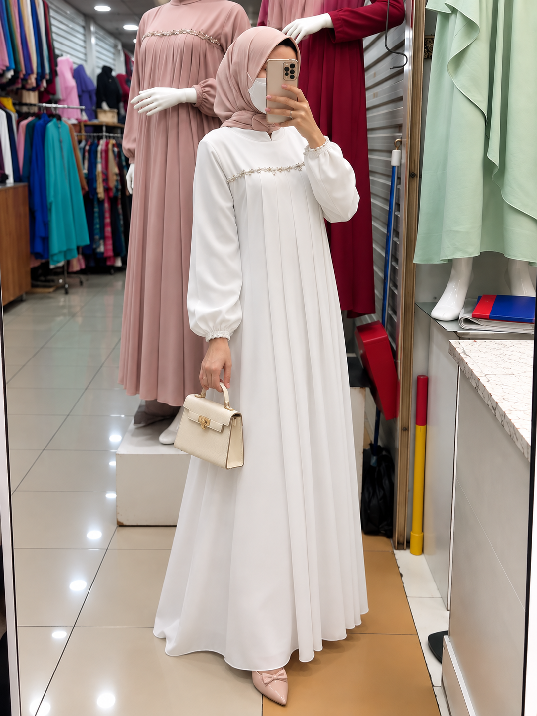 LAYLA PLATES ABAYA | WHITE