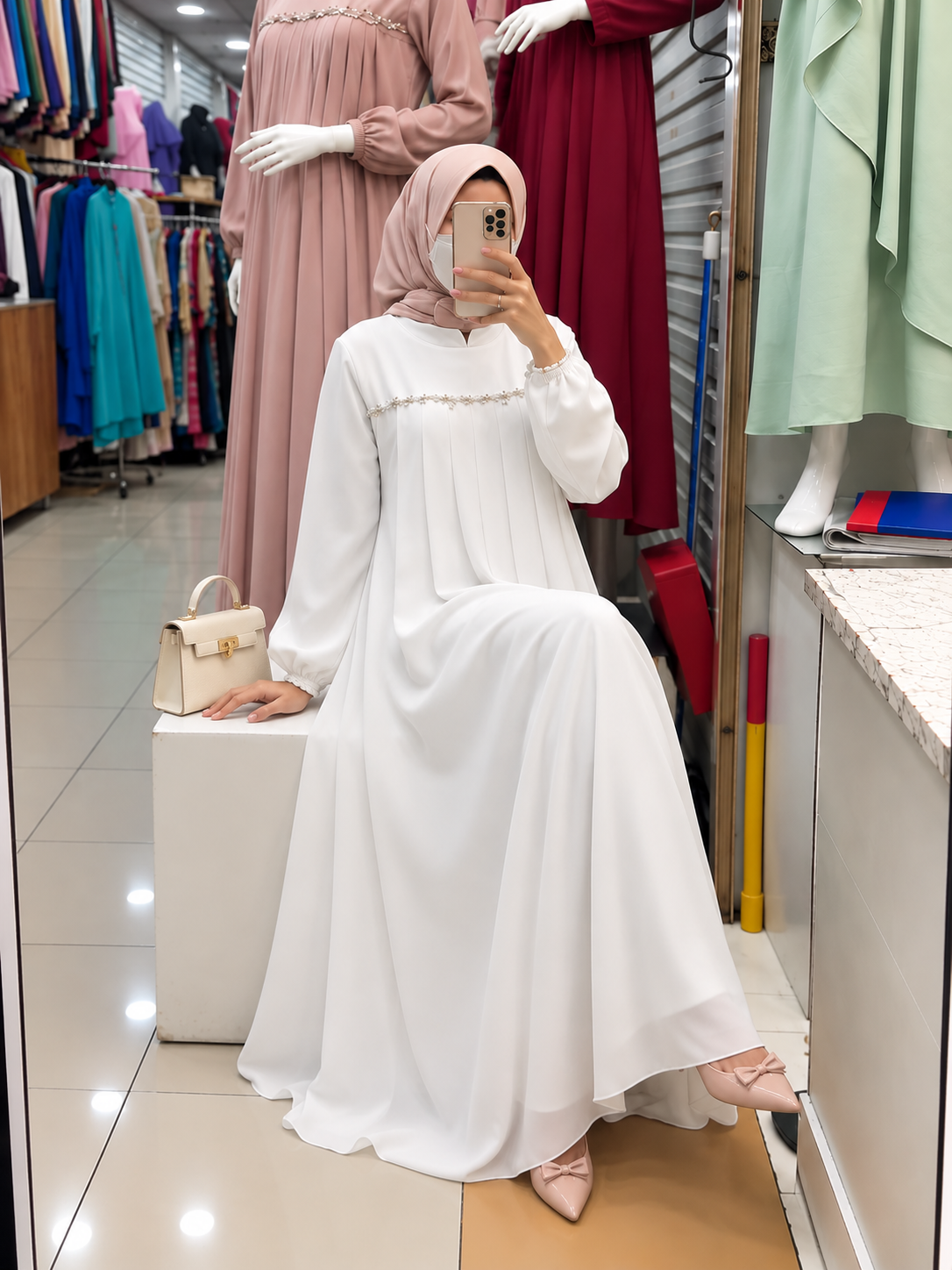LAYLA PLATES ABAYA | WHITE