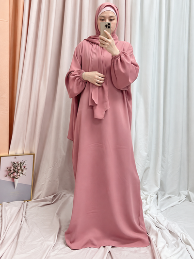 HEEBA LASTIC SLEEVE ABAYA | FLAMINGO