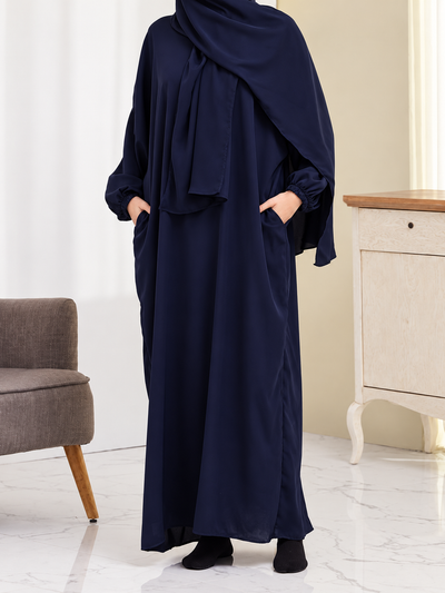 HEEBA LASTIC SLEEVE ABAYA | BLUE