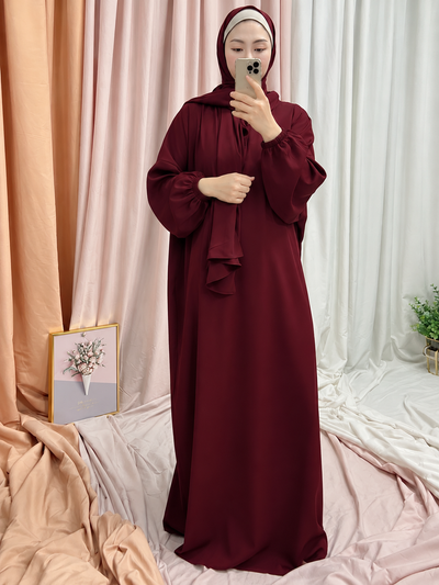 HEEBA LASTIC SLEEVE ABAYA | MAROON