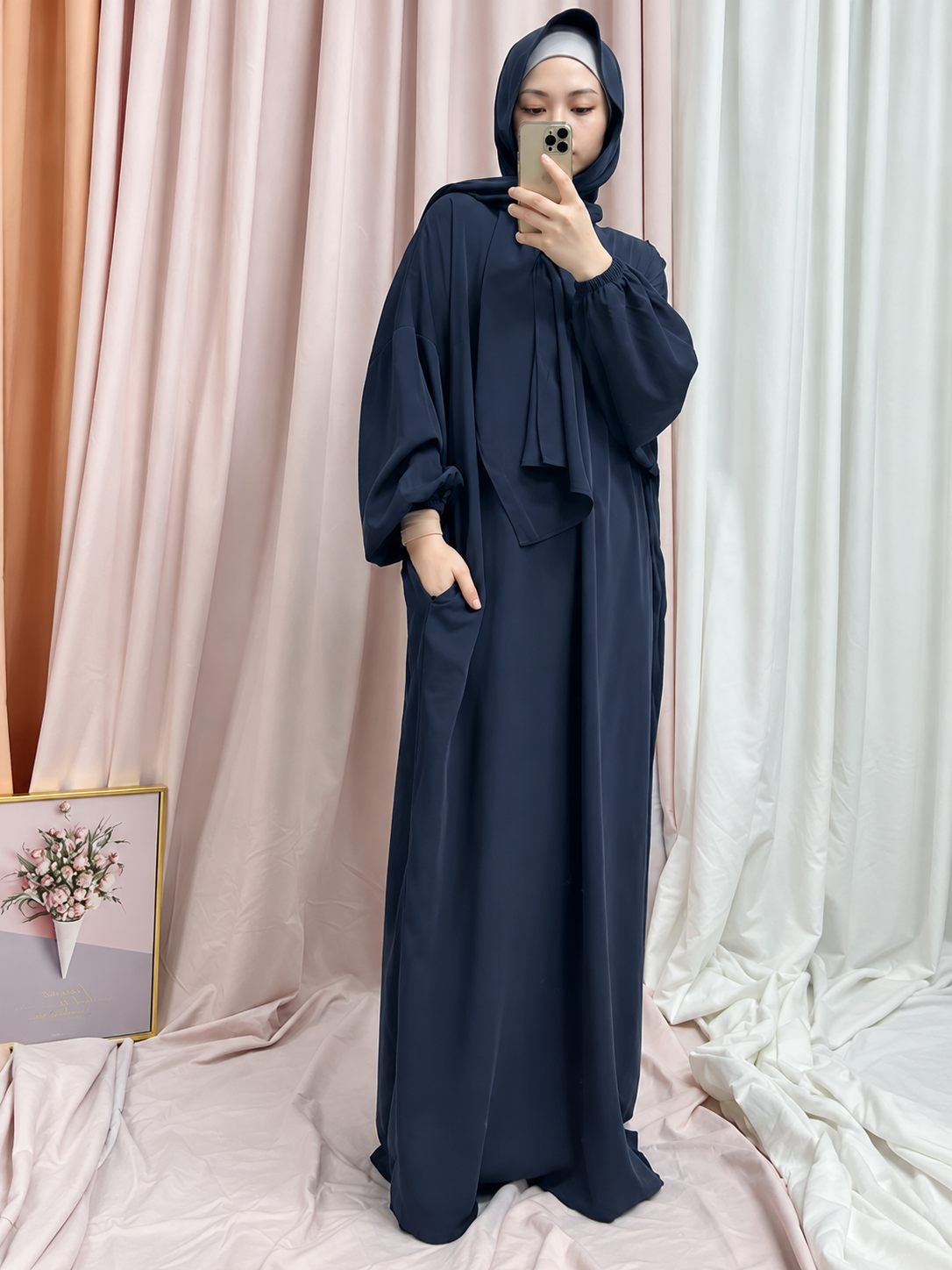 HEEBA LASTIC SLEEVE ABAYA | DD-GRAY