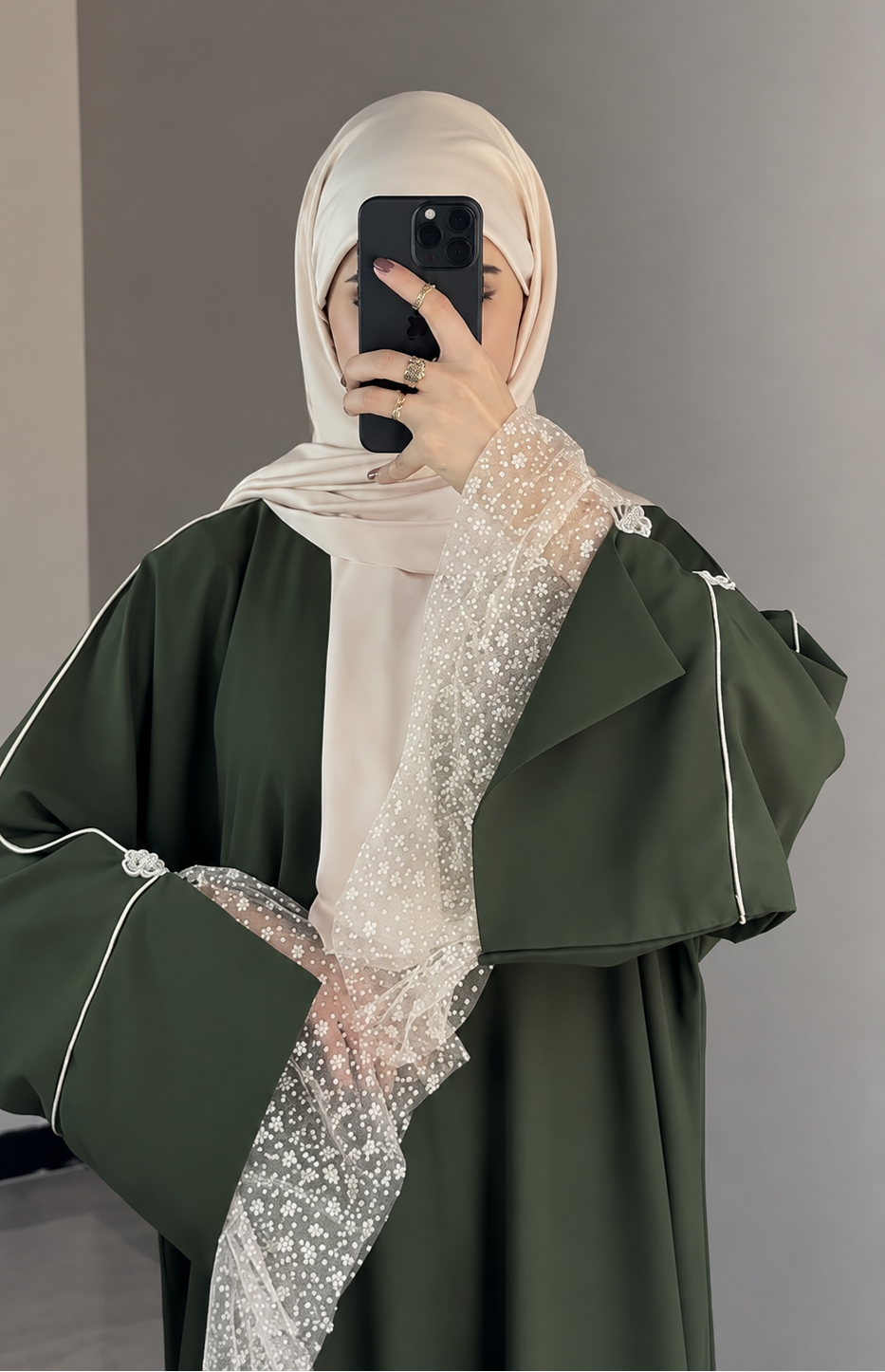LAYRAH SEQUIN SLEEVE ABAYA | GREEN