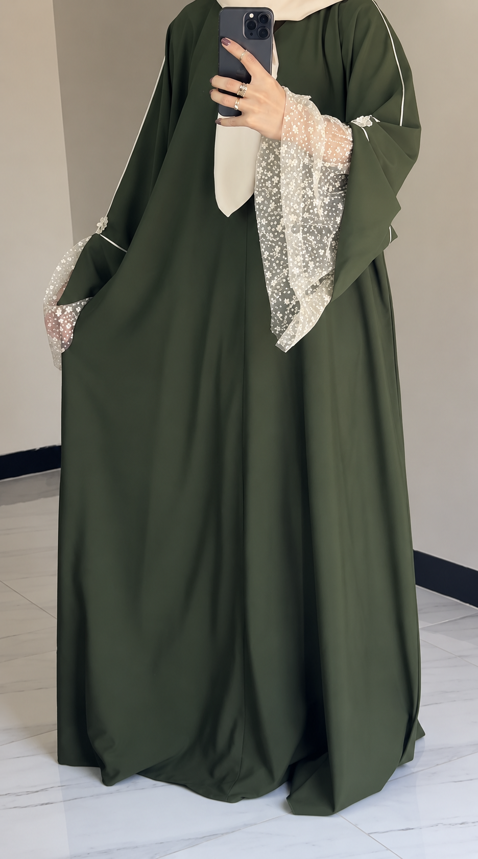 LAYRAH SEQUIN SLEEVE ABAYA | GREEN