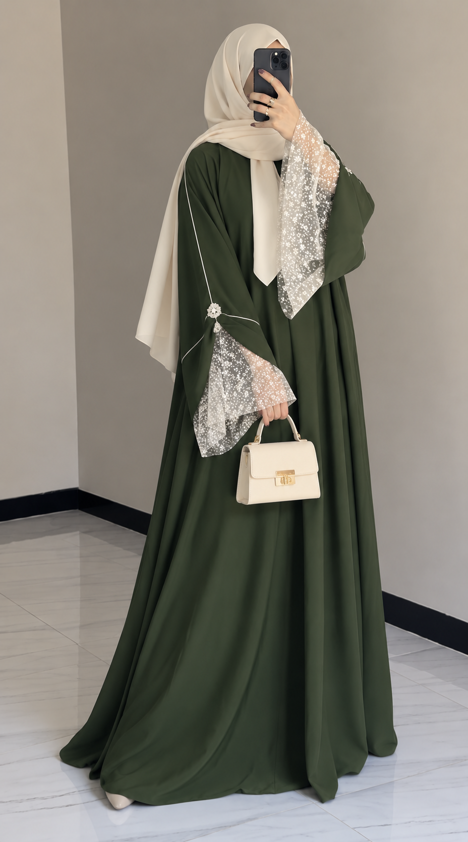 LAYRAH SEQUIN SLEEVE ABAYA | GREEN