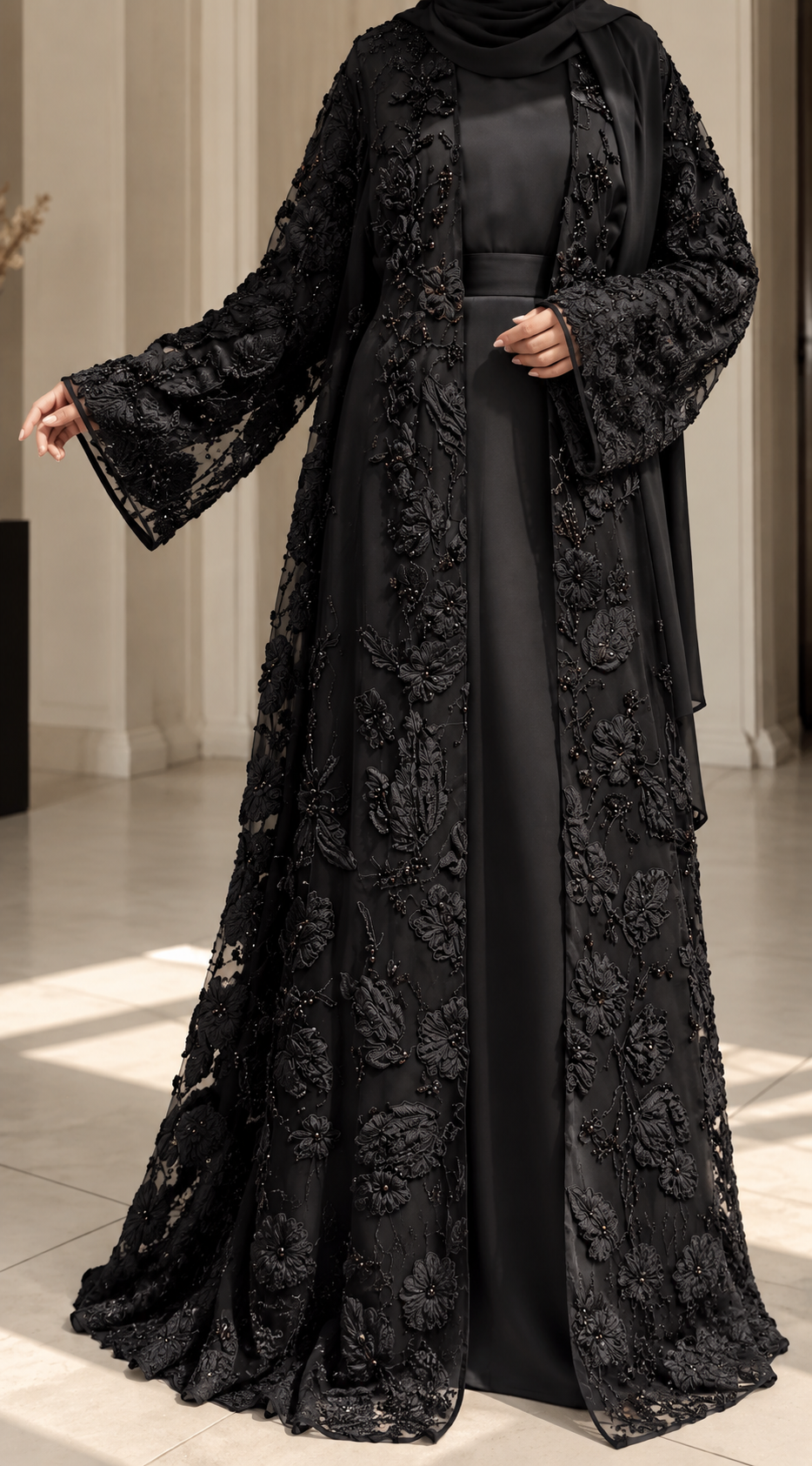 VELOURA DOUBLE SHRUG ABAYA | BLACK