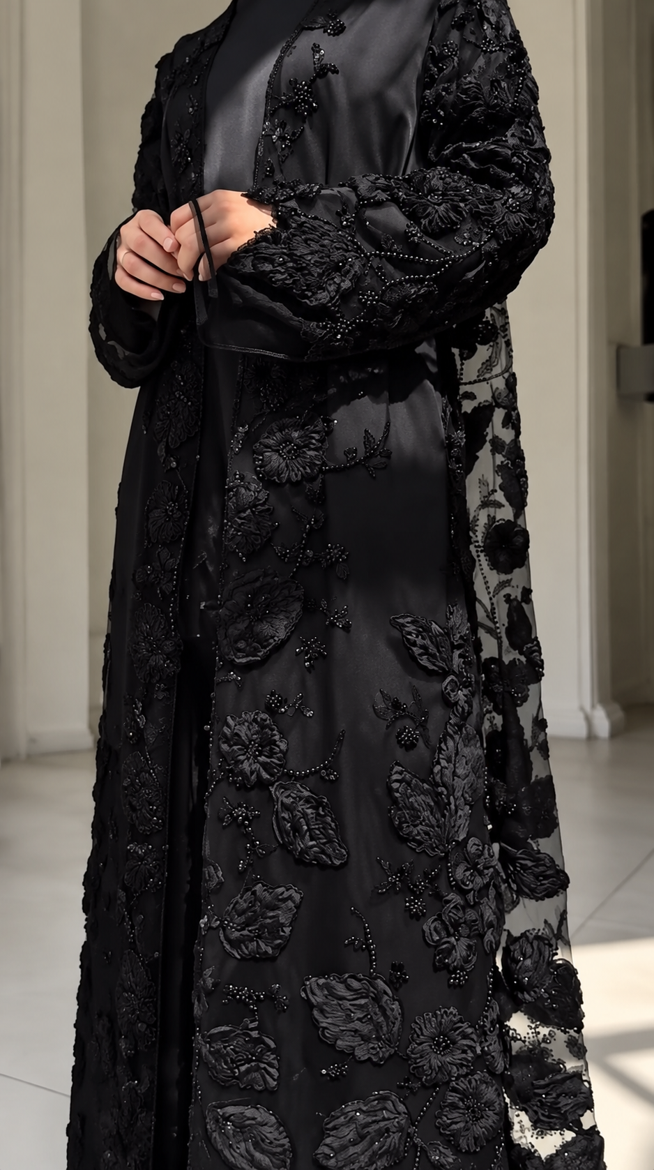 VELOURA DOUBLE SHRUG ABAYA | BLACK