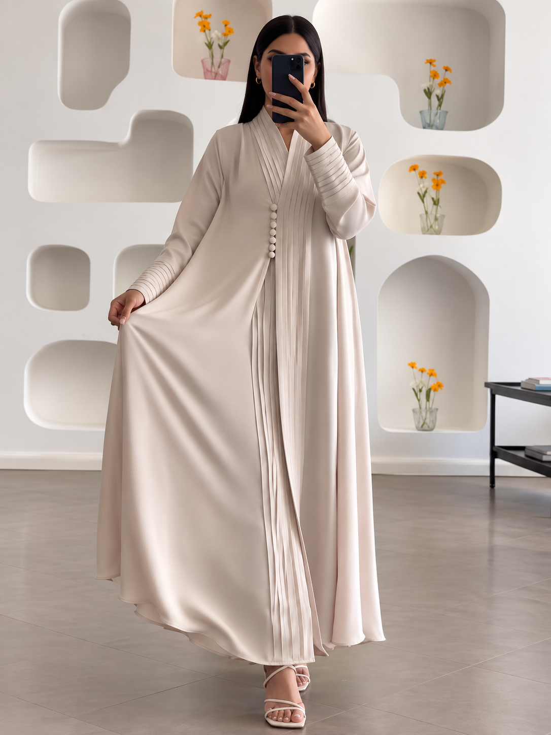 JIYAH FRONT OPEN ABAYA | NUDE