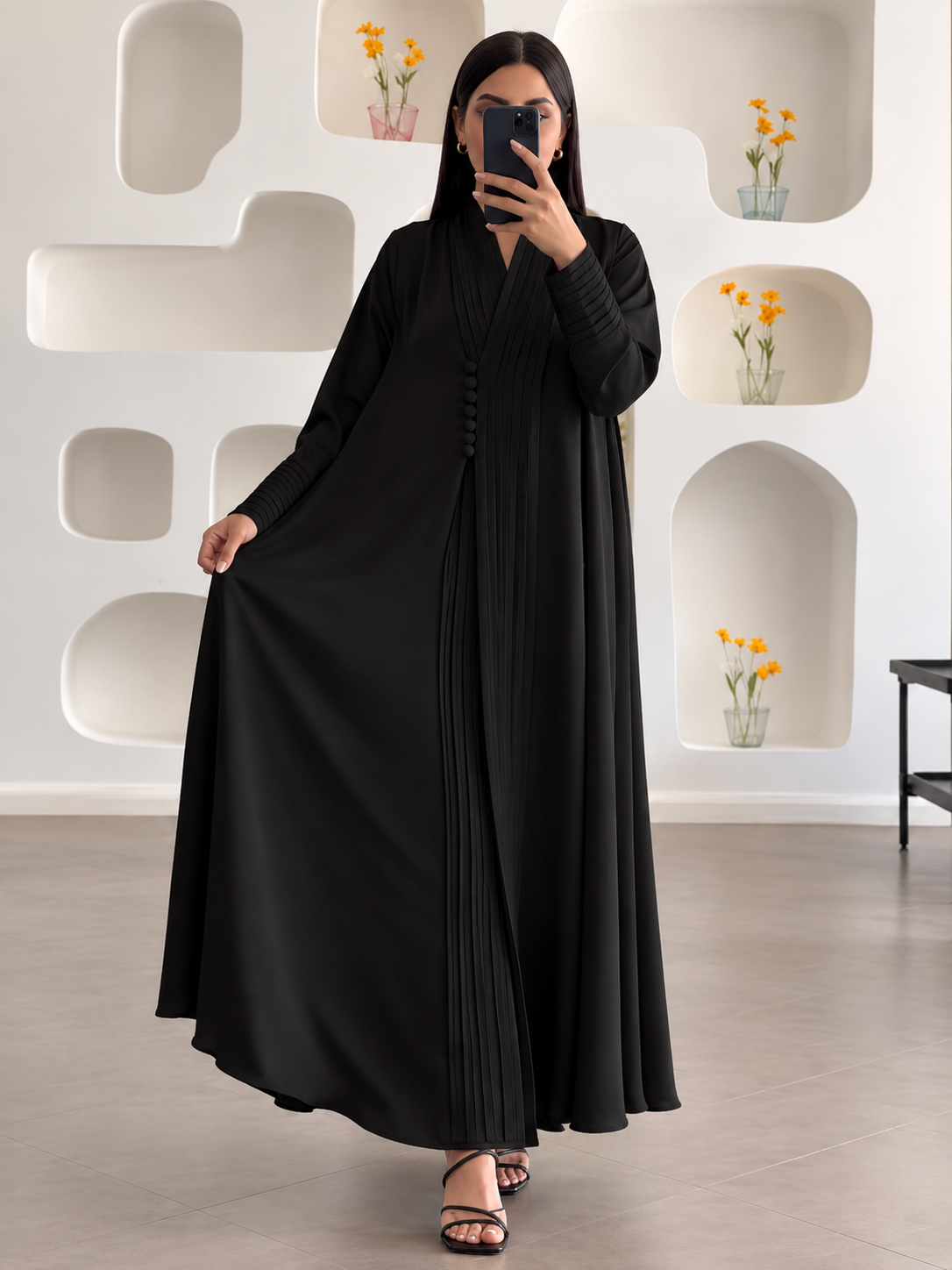 JIYAH FRONT OPEN ABAYA | BLACK