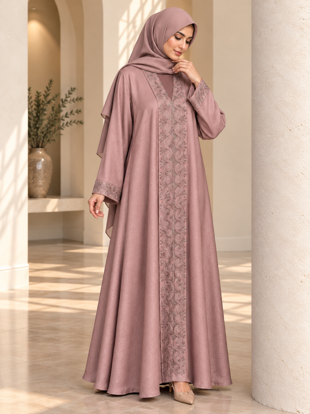 AAFIA KIMONO ABAYA | PEACH