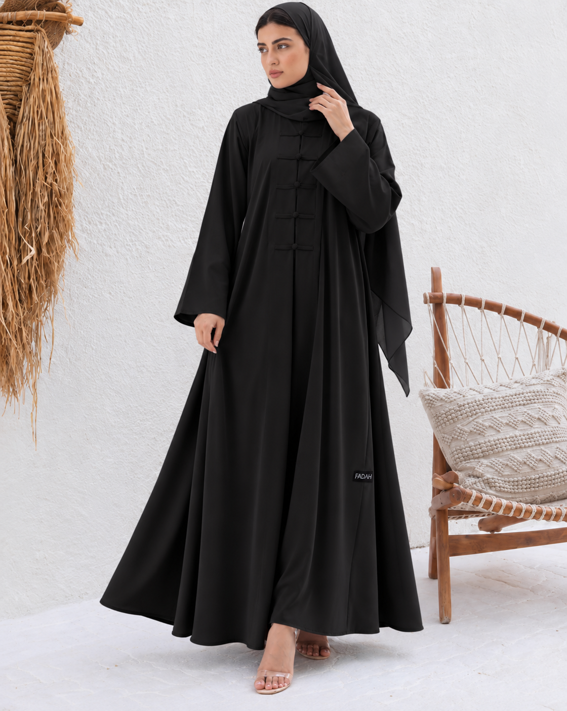 MEHER FRONT OPEN ABAYA | BLACK
