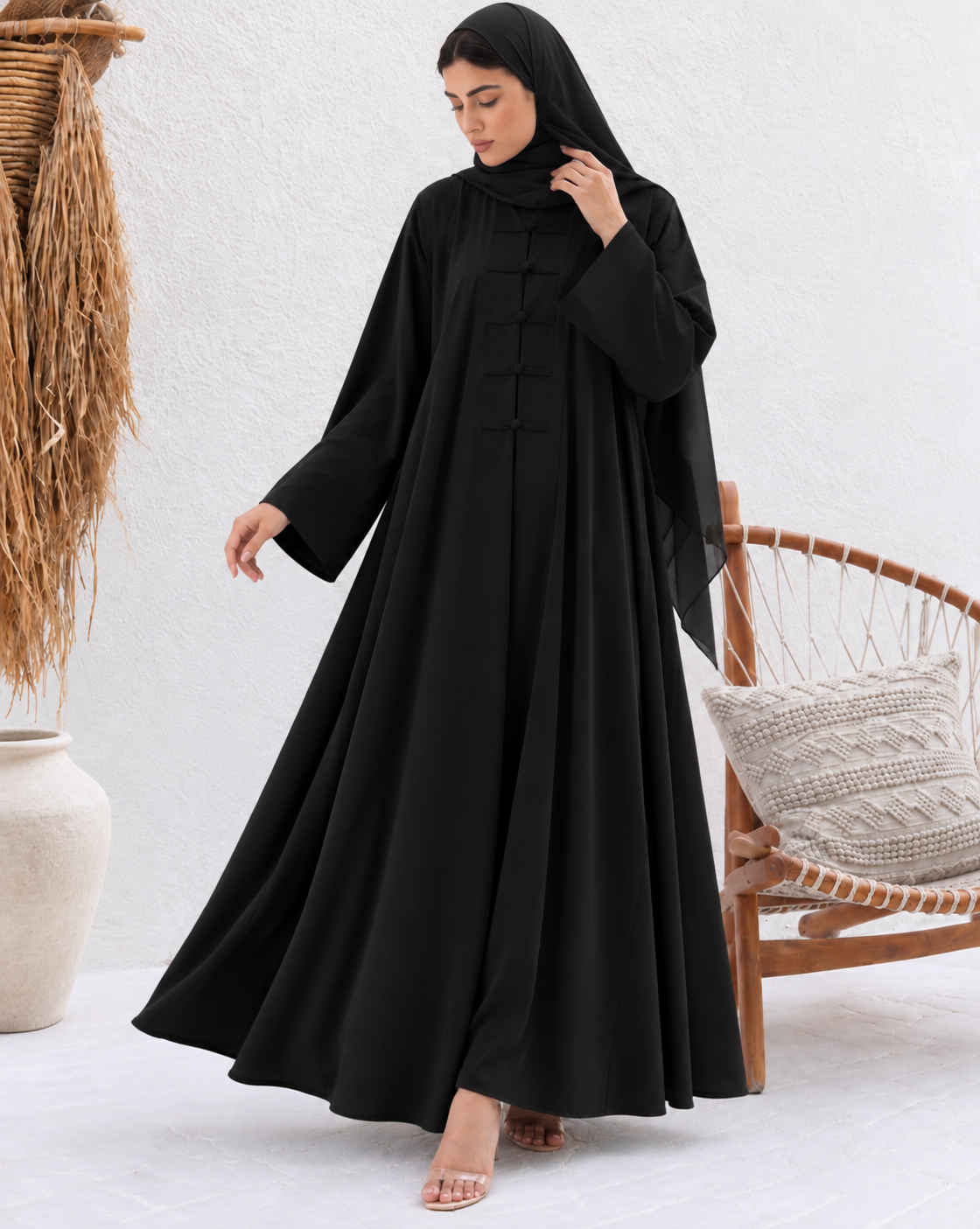 MEHER FRONT OPEN ABAYA | BLACK