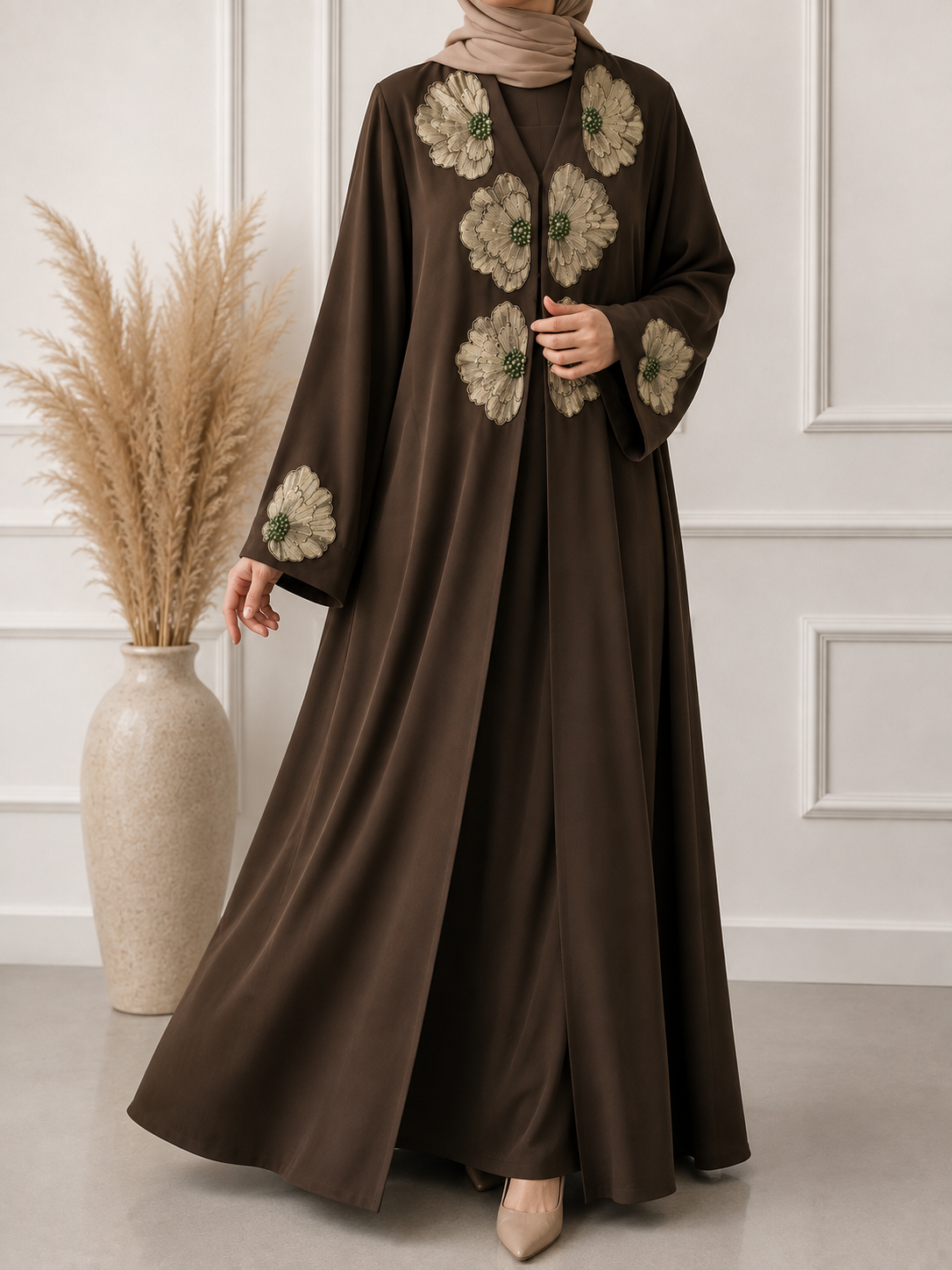 ILSAH FRONT OPEN ABAYA | BROWN