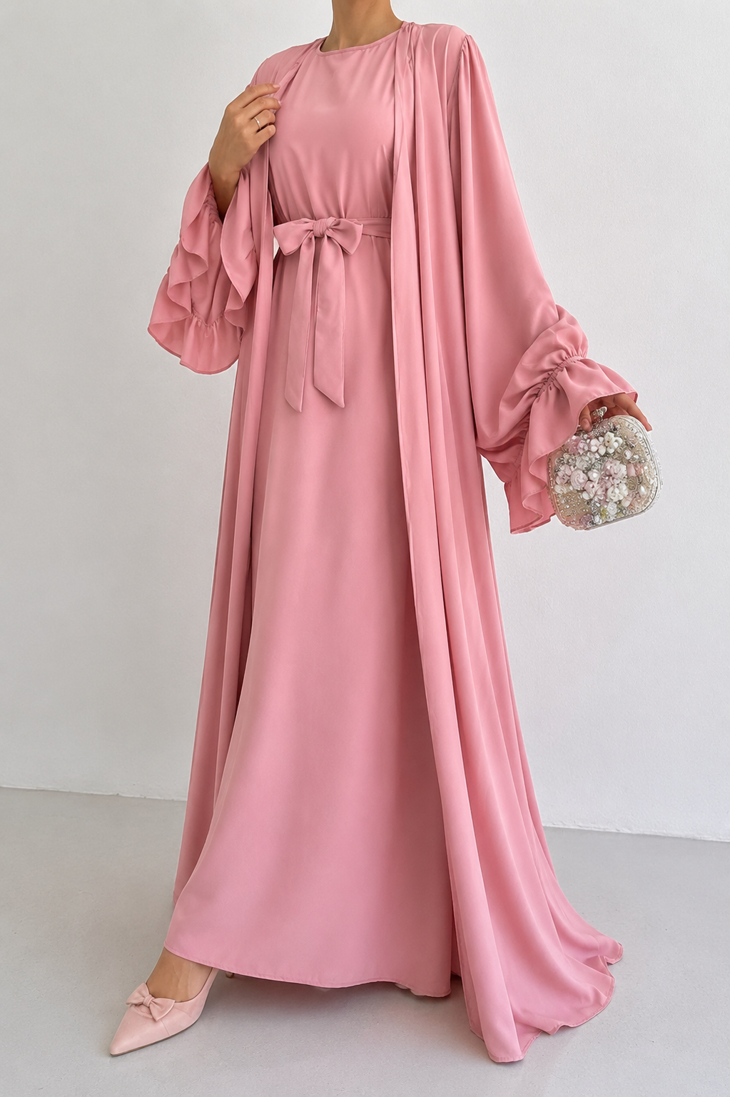 EBRAH DOUBLE SHRUG ABAYA | PEACH