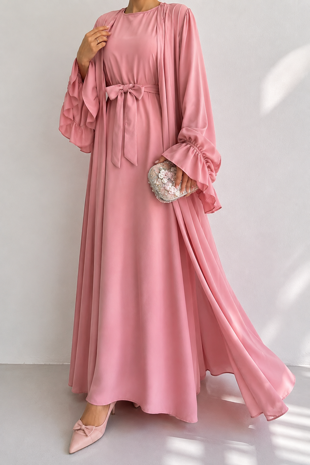 EBRAH DOUBLE SHRUG ABAYA | PEACH