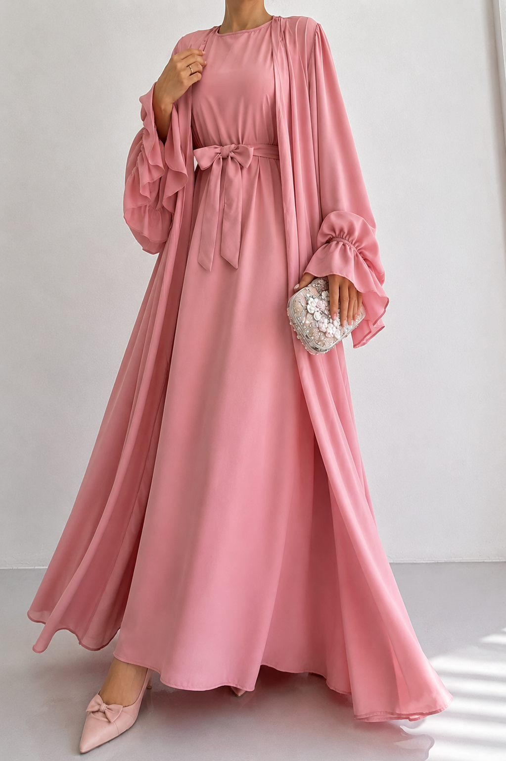 EBRAH DOUBLE SHRUG ABAYA | PEACH