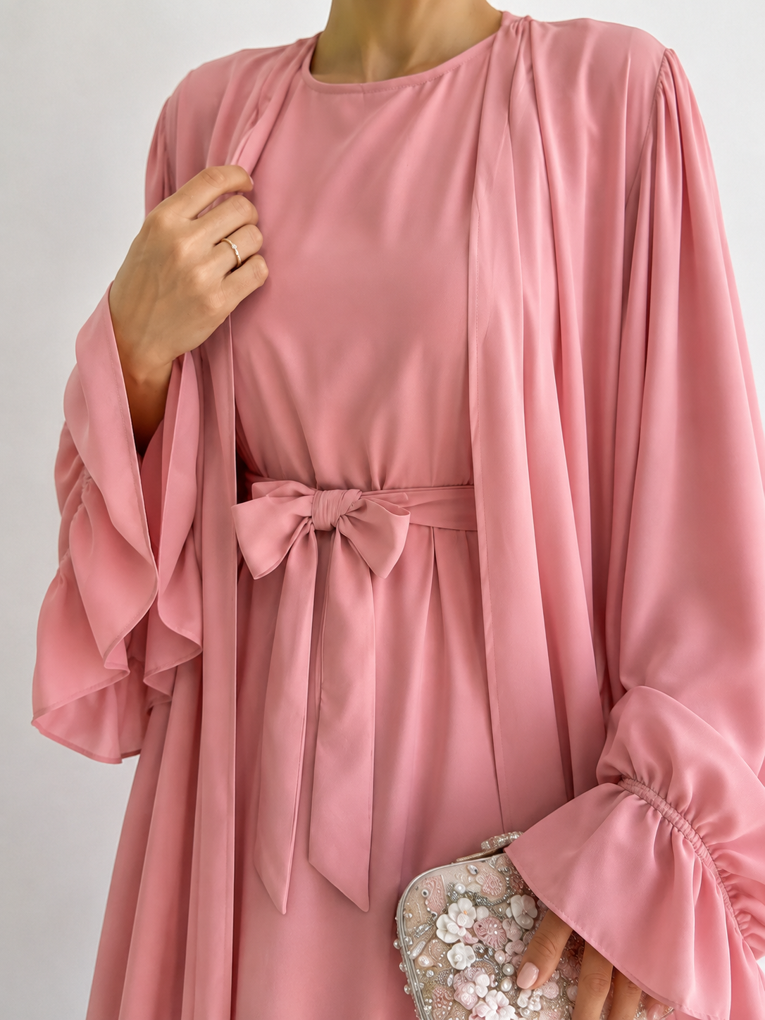 EBRAH DOUBLE SHRUG ABAYA | PEACH