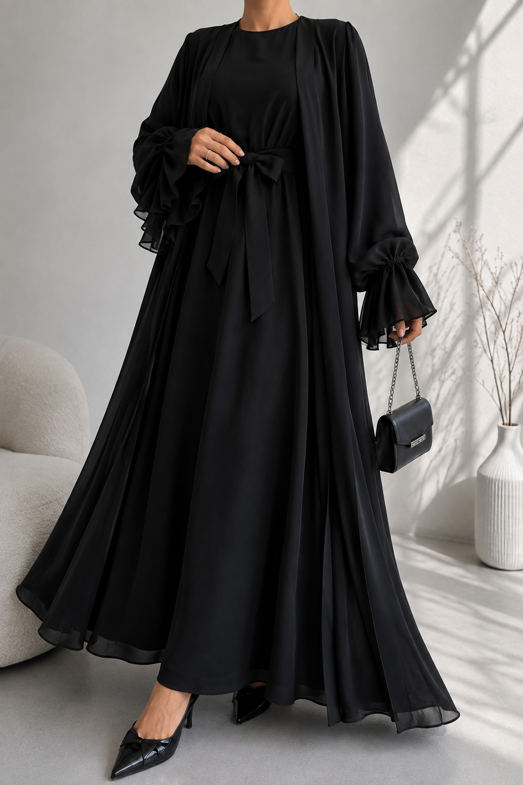 EBRAH DOUBLE SHRUG ABAYA | BLACK