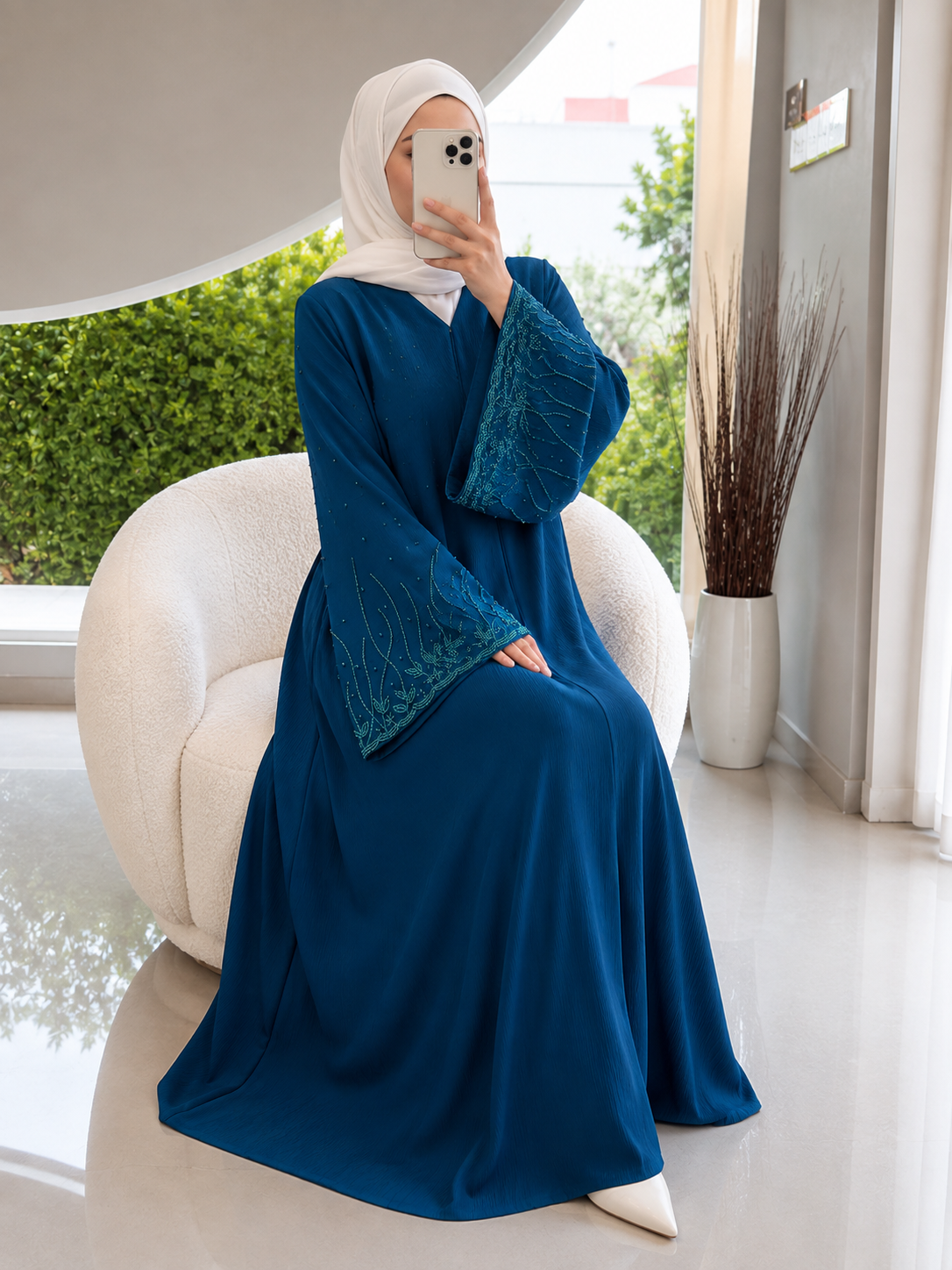 HIRA FRONT OPEN ABAYA | TEAL