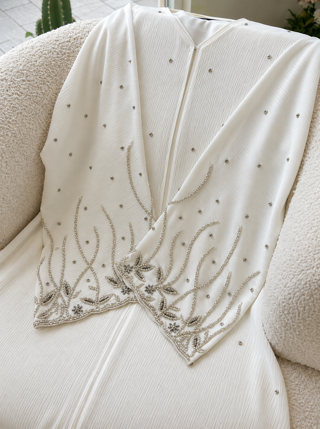HIRA FRONT OPEN ABAYA | WHITE
