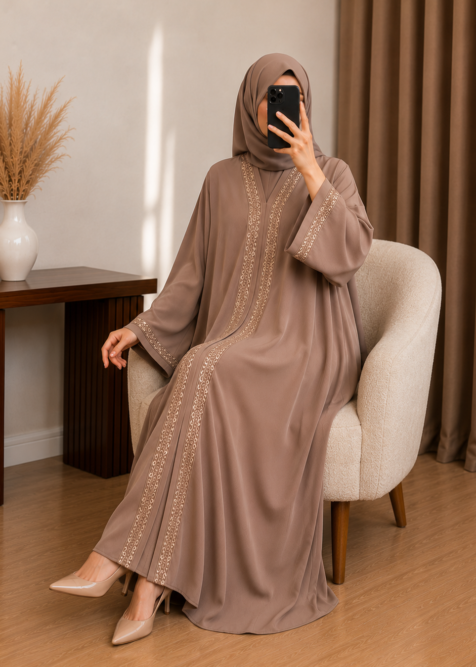 AAMNAH FRONT OPEN ABAYA | GOLDEN