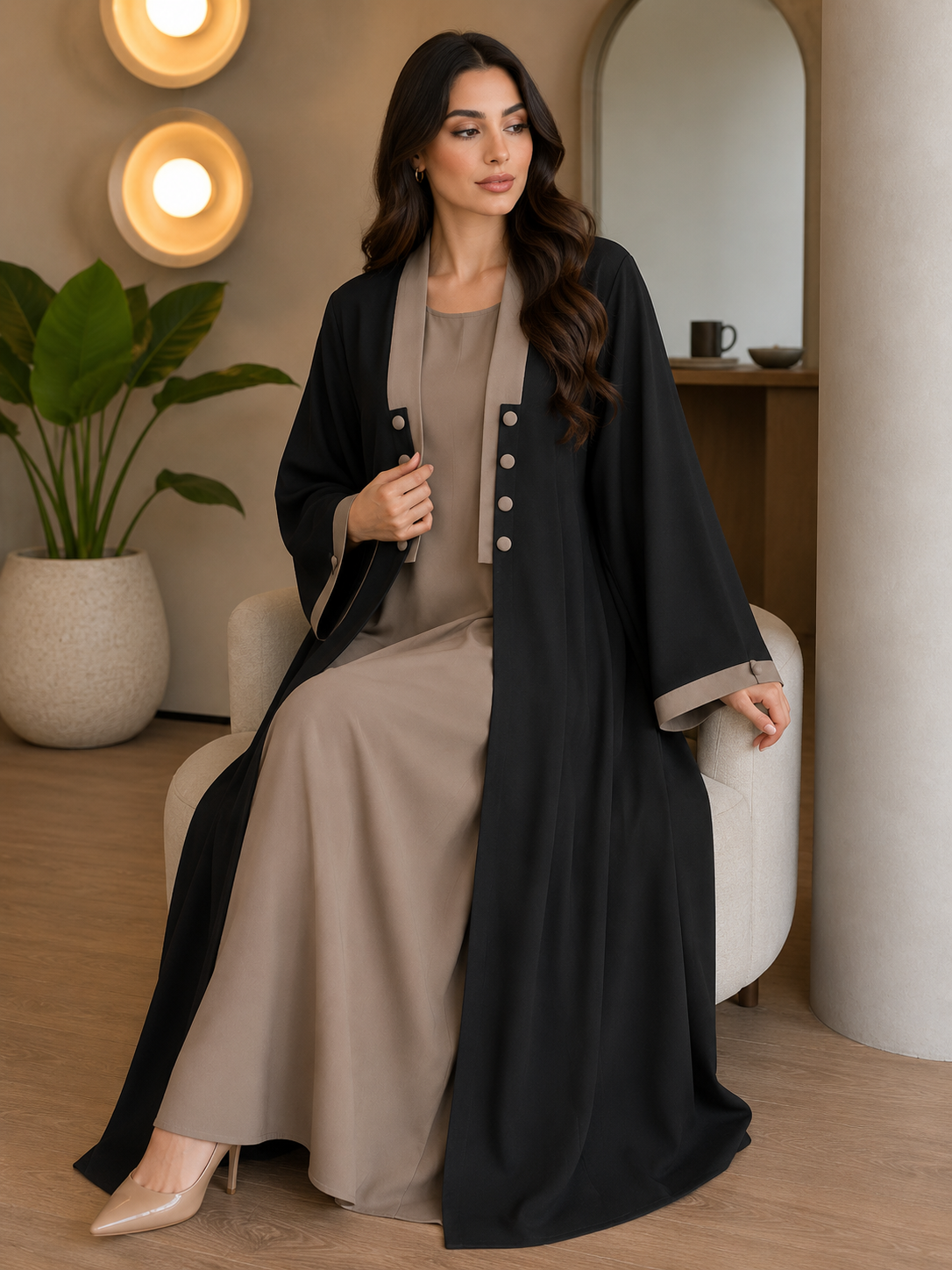 KEHKASHA DOUBLE SHRUG ABAYA | COLLER BROWN