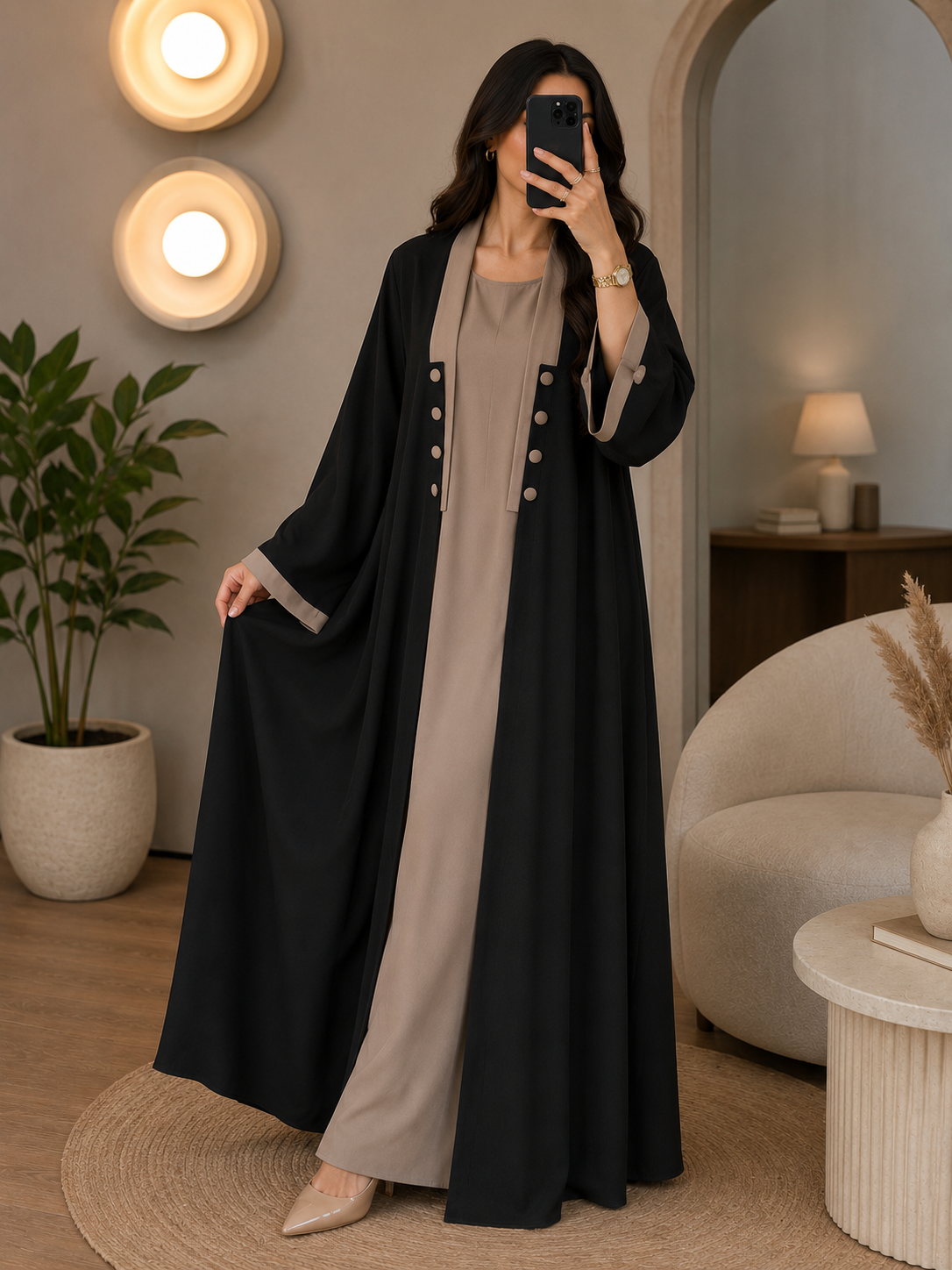 KEHKASHA DOUBLE SHRUG ABAYA | COLLER BROWN