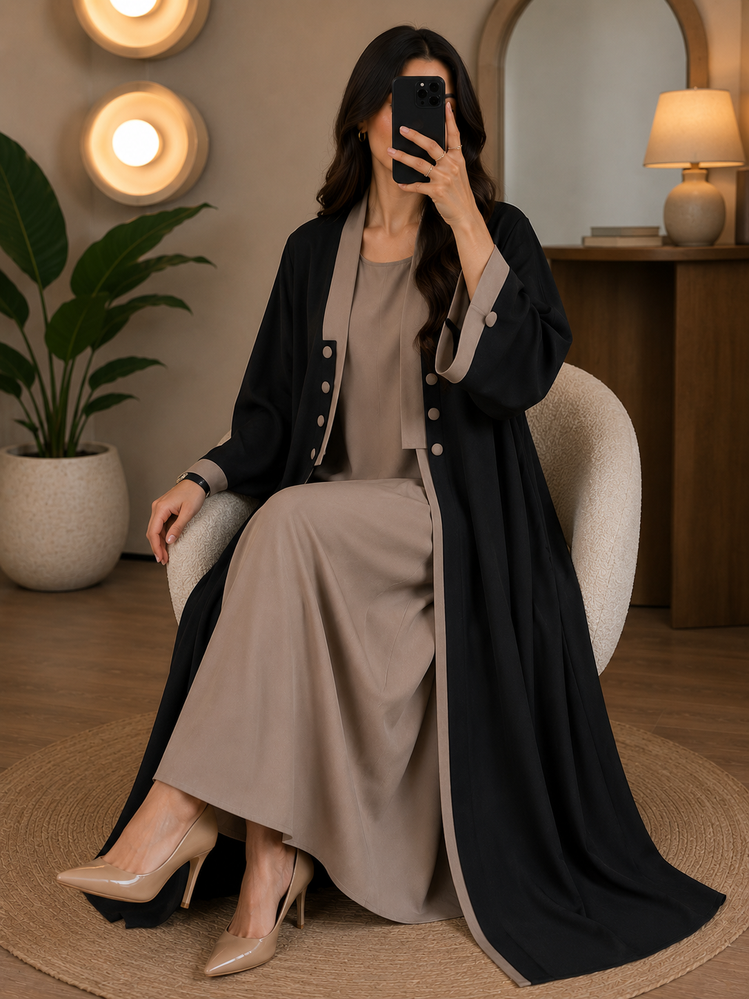 KEHKASHA DOUBLE SHRUG ABAYA | COLLER BROWN