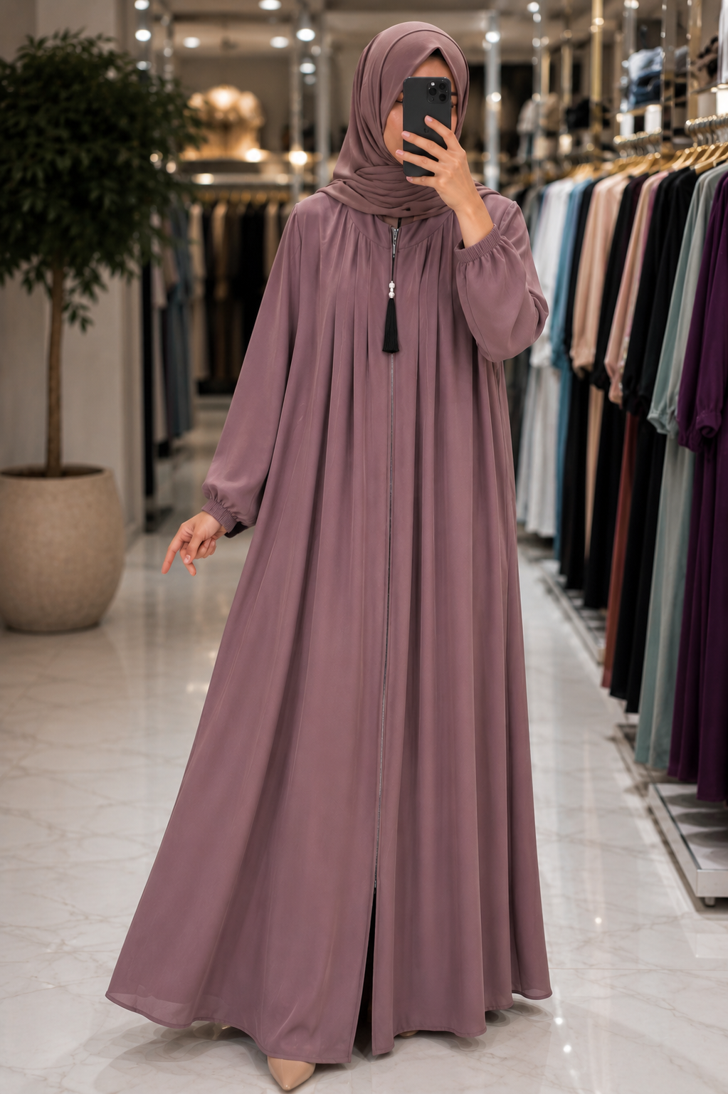 SUHANA BASIC ZIPPER ABAYA | DUSTY PINK