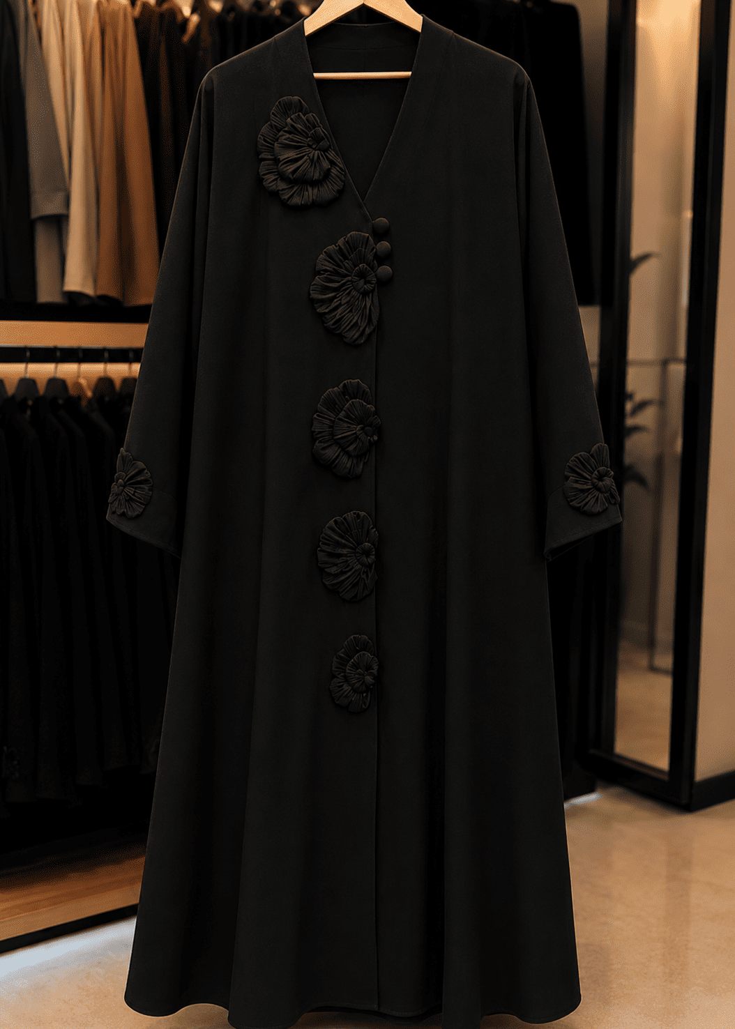IFLAH FRONT OPEN ABAYA | BLACK