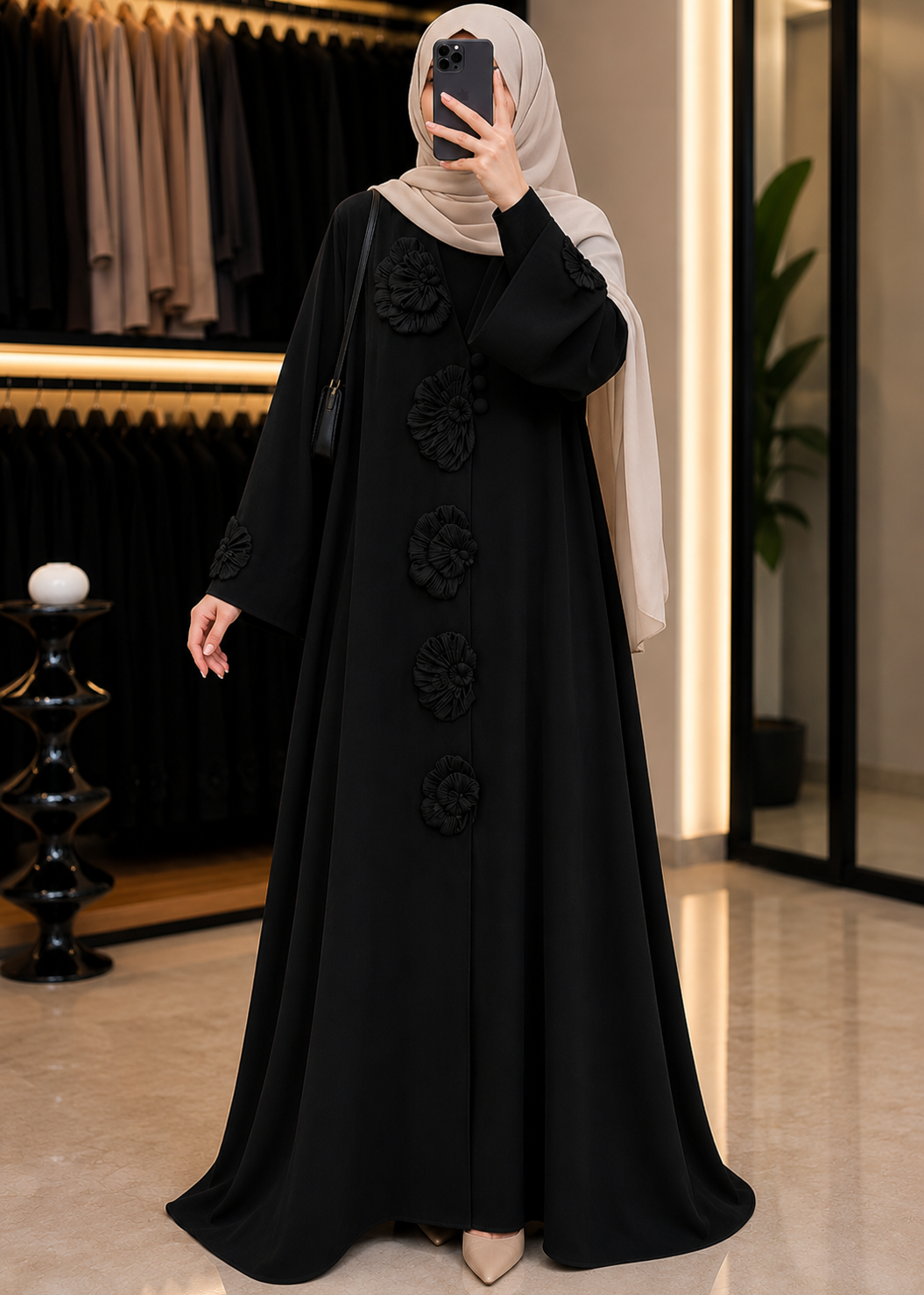 IFLAH FRONT OPEN ABAYA | BLACK