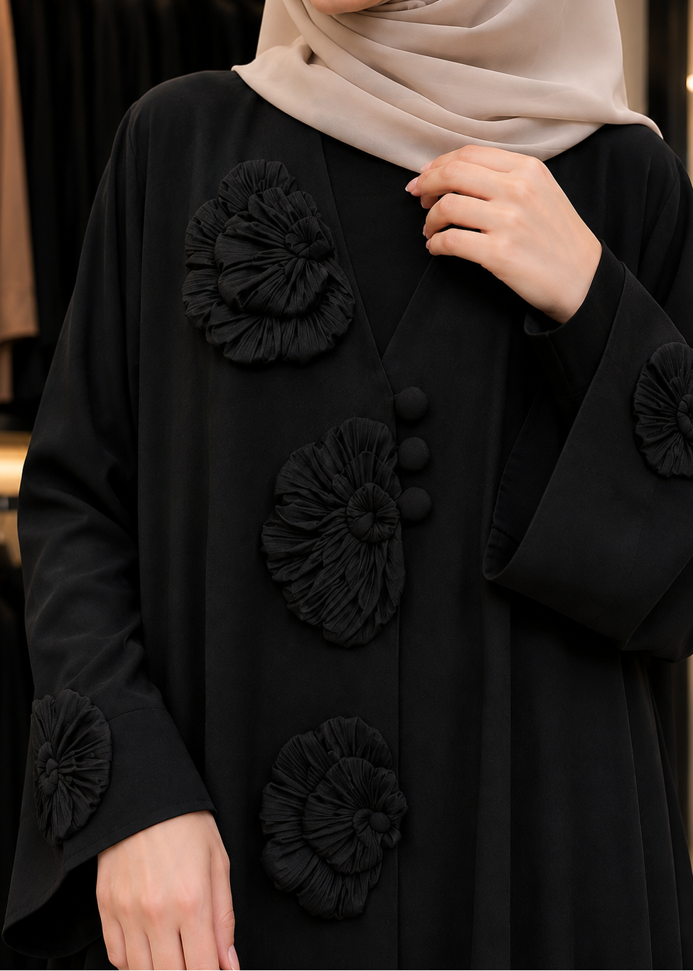 IFLAH FRONT OPEN ABAYA | BLACK