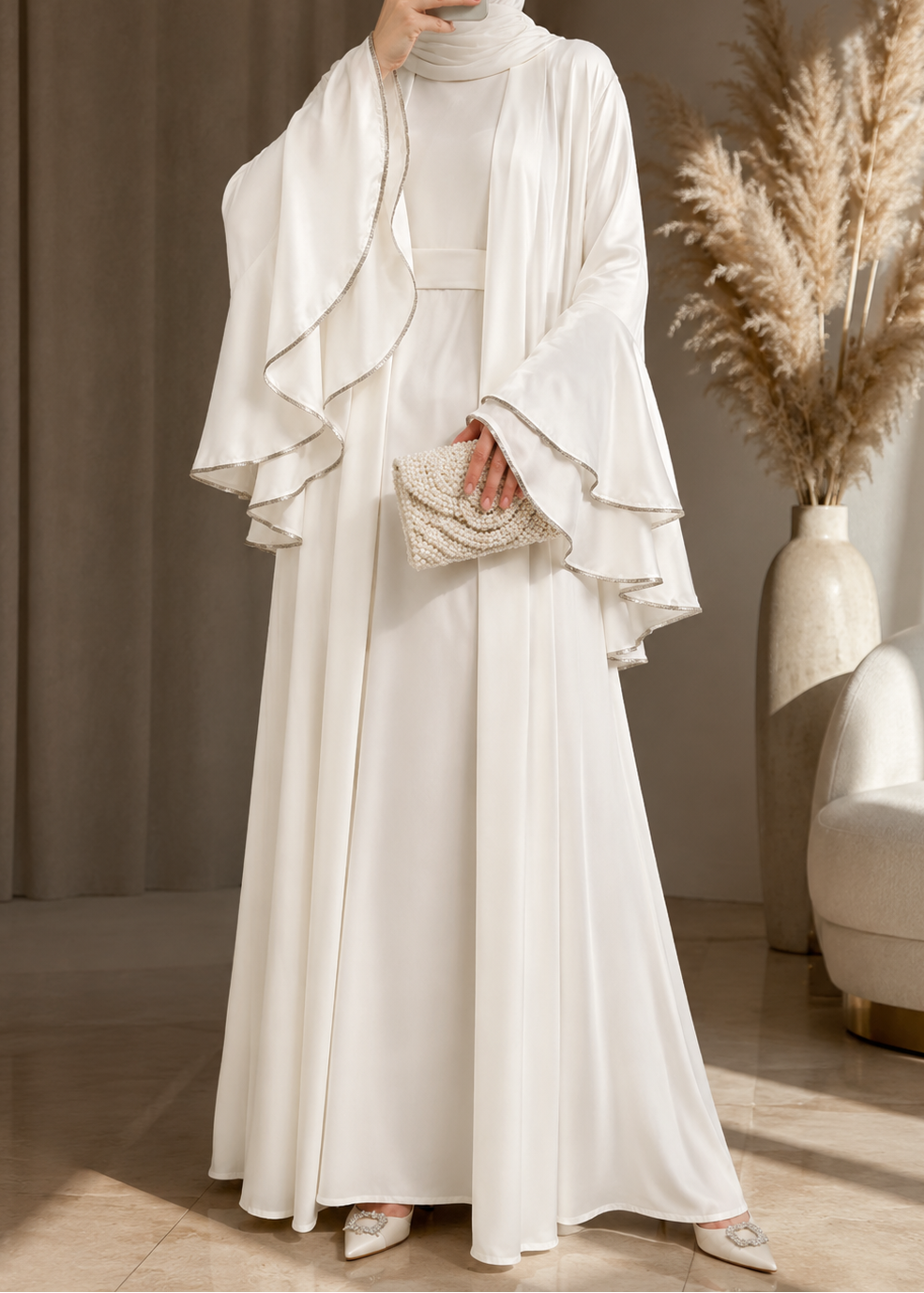AL-NUHA DOUBLE SHRUG ABAYA | WHITE
